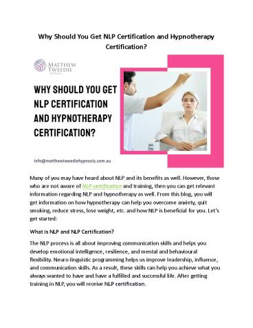 Why Should You Get NLP Certification and Hypnotherapy Certification?