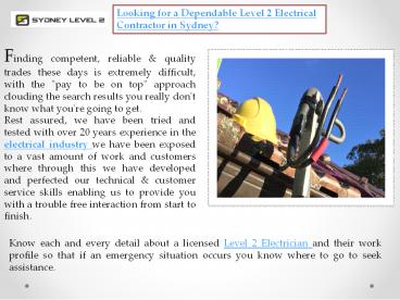 Level 2 Electrical Contractors Sydney