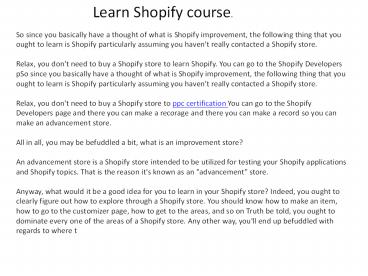Learn Shopify Course.