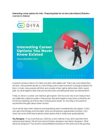 DiyalabsInteresting career options for kids - Preparing them for an innovative future | Robotics courses in chennai