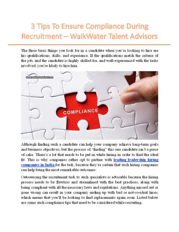 3 Tips To Ensure Compliance During Recruitment – WalkWater Talent Advisors