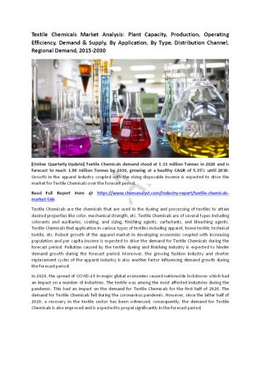 Textile Chemicals Market Size, Share, Industry Analysis, 2030