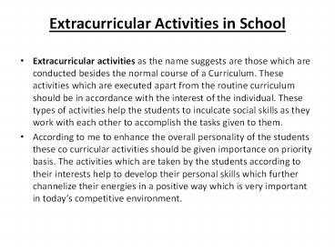 Extracurricular Activities in School