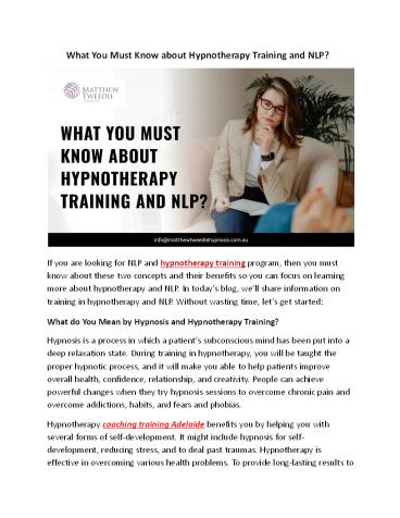 What You Must Know about Hypnotherapy Training and NLP?