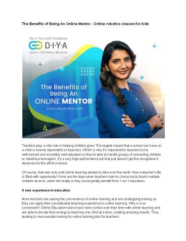 The Benefits of Being An Online Mentor - Online robotics classes for kids