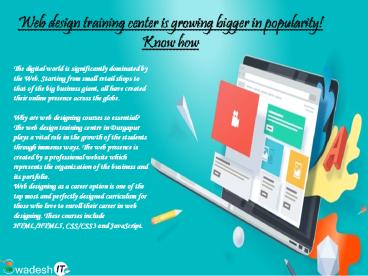 web design training centre in Durgapur