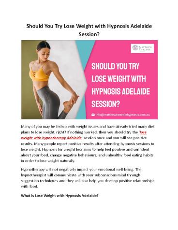 Should You Try Lose Weight with Hypnosis Adelaide Session?