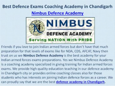 Best Defence Exams Coaching Academy in Chandigarh