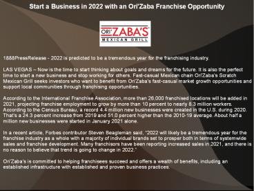 Start a Business in 2022 with an Ori'Zaba Franchise Opportunity