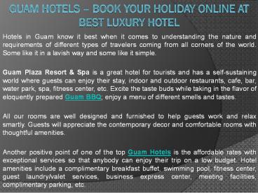 Guam Hotels – Book your Holiday Online at Best Luxury Hotel