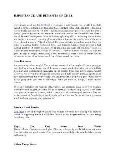 IMPORTANCE AND BENEFITS OF GHEE