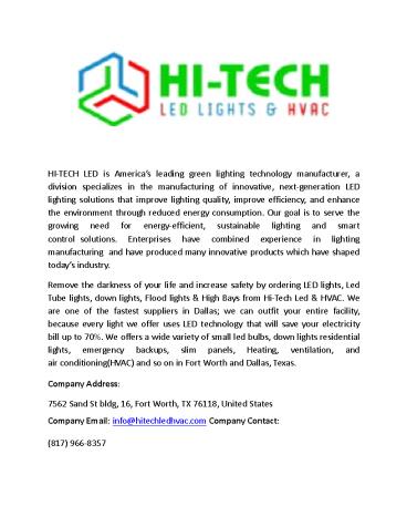 Led Lights, Canopy, Flood Light Manufacturer | Hi-Tech Led & HVAC