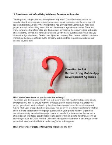 10 Questions to ask before Hiring Mobile App Development Agencies