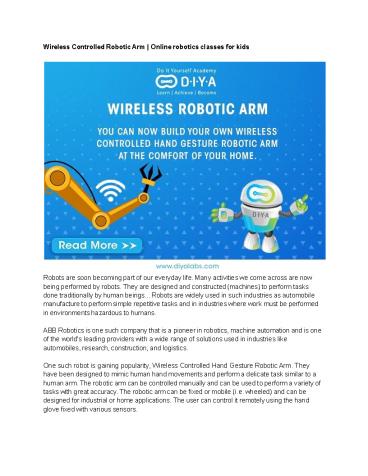 Wireless Controlled Robotic Arm | Online robotics classes for kids