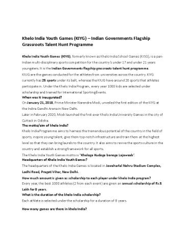 Khelo India Youth Games (KIYG) – Indian Governments Flagship Grassroots Talent Hunt Programme blog by IISM