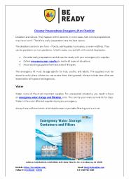 Disaster Preparedness Emergency Plan Checklist