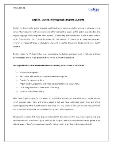 English Tuitions for Integrated Program Students