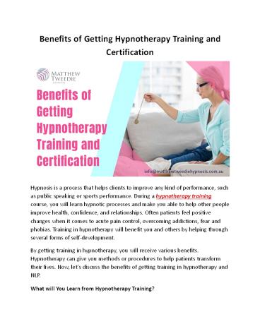 Benefits of Getting Hypnotherapy Training and Certification