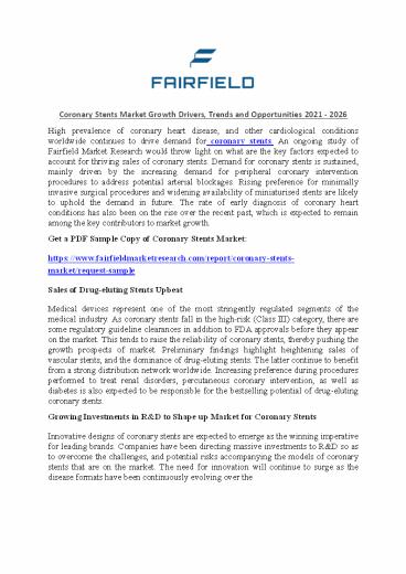 Coronary Stents Market Report on Emerging Trends and Growth Drivers 2021 to 2026
