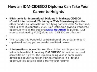 How an IDM-CIDESCO Diploma Can Take Your Career to Heights