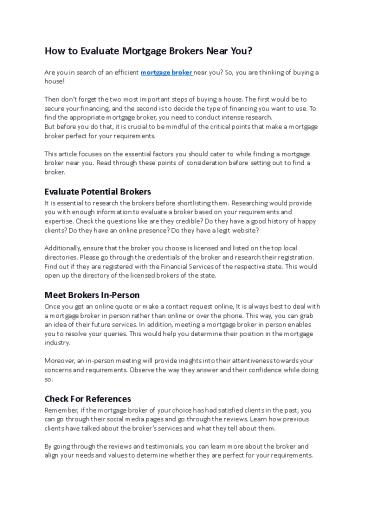 How to Evaluate Mortgage Brokers Near You?