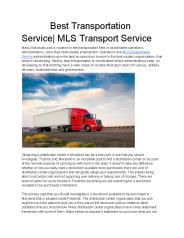 Best Transportation Services| MLS Transportation Services
