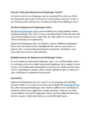How do I find good Replacement Diaphragm Valves?
