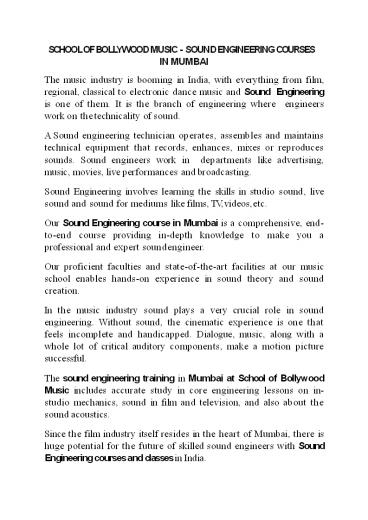 Sound engineering institute in mumbai