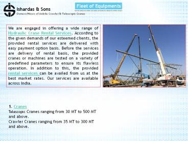 Crane Rental Services