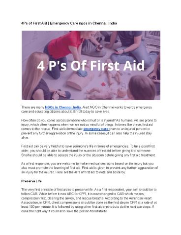 4Ps of First Aid | Emergency Care ngos in Chennai, India