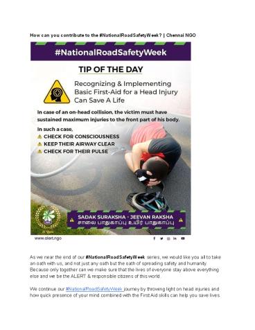 How can you contribute to the #NationalRoadSafetyWeek? | Chennai NGO