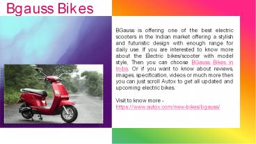 BGauss bikes price in India in 2022