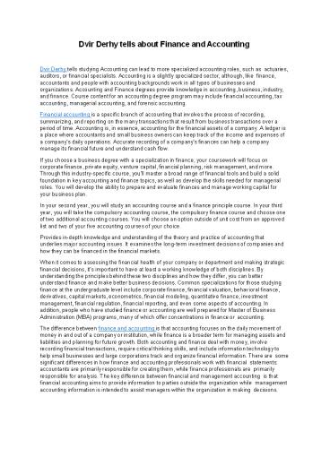 Dvir Derhy tells about Finance and Accounting