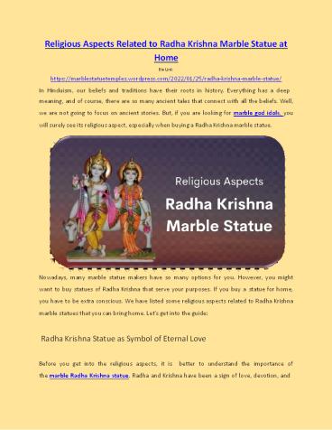 Religious Aspects Related to Radha Krishna Marble Statue
