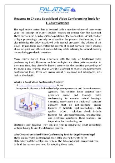 Reasons to Choose Specialized Video Conferencing Tools for E-Court Services