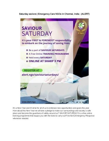 Saturday saviors | Emergency Care NGOs in Chennai, India - (ALERT)