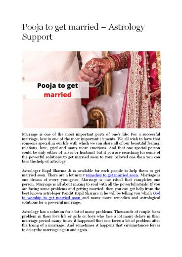 Pooja to get married - Astrology Support