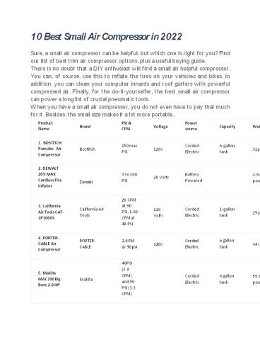 10 Best Small Air Compressor in 2022