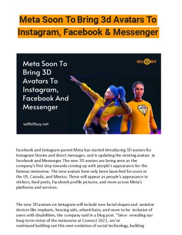 Meta Soon To Bring 3d Avatars To Instagram, Facebook & Messenger ...