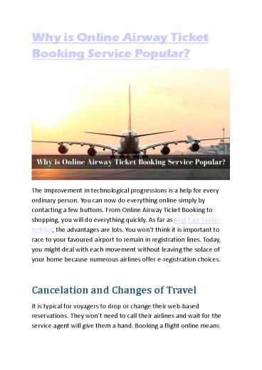 Why is Online Airway Ticket Booking Service Popular?