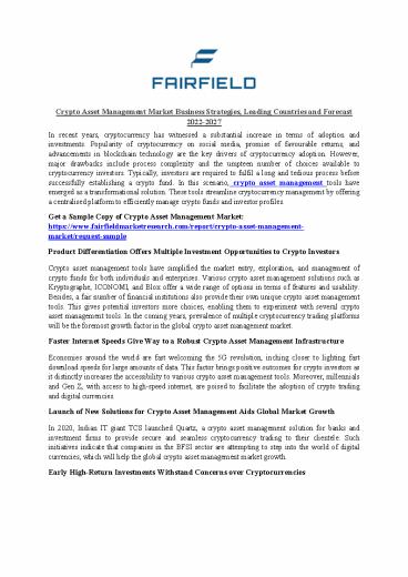 Crypto Asset Management Market Competitive Research, Demand and Outlook 2022-2027