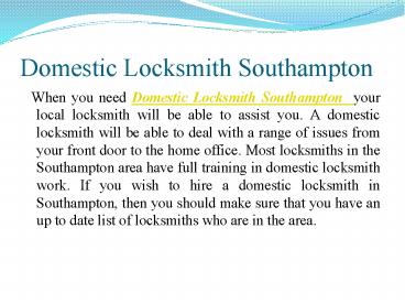 Domestic Locksmith Southampton