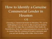 How to Identify a Genuine Commercial Lender in Houston
