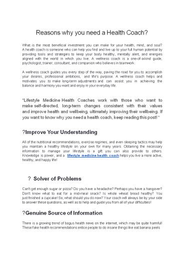 Why do you need a Lifestyle Medicine Health Coach?