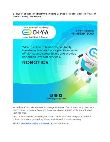 Do it yourself academy | Best Online Coding Courses & Robotics Classes For Kids In Chennai, India | Diya Robotic