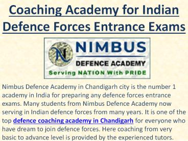 Coaching Academy for Indian Defence Forces Entrance Exams