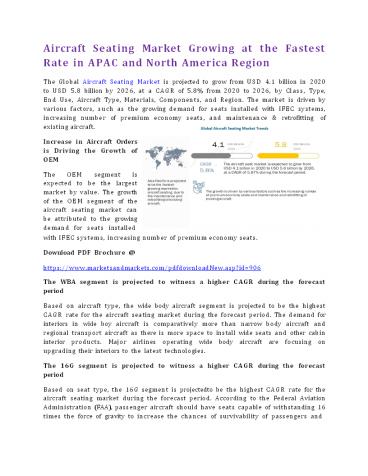 Aircraft Seating Market Growing at the Fastest Rate in APAC and North America Region