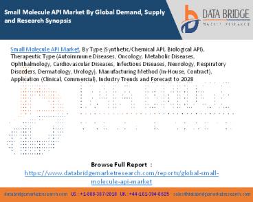 Small Molecule API Market By Global Demand, Supply and Research Synopsis