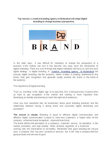 Top reasons a creative branding agency in Hyderabad will adapt digital branding to change business perspective.