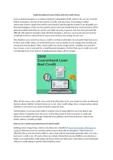 $2500 Guaranteed Loans for Bad Credit